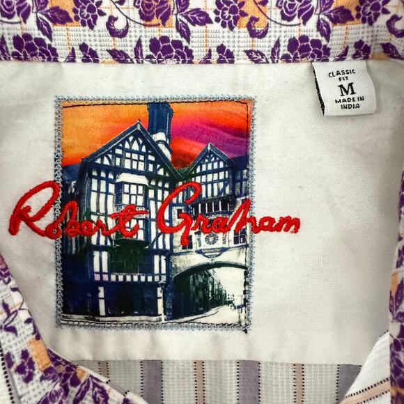 Robert Graham Woven Button Front Long Sleeve Shirt SLATER White Purple M - Picture 9 of 10
